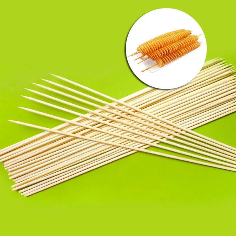 100pcs 60cm x 6mm Bamboo Skewers Stick Tornado Potato Barbecue Skewer Grill BBQ Shish Kabob Tool Natural Wood Spiral Accessories