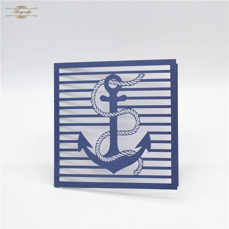 Nautical theme wedding personalized anchor laser cut invitations navy blue