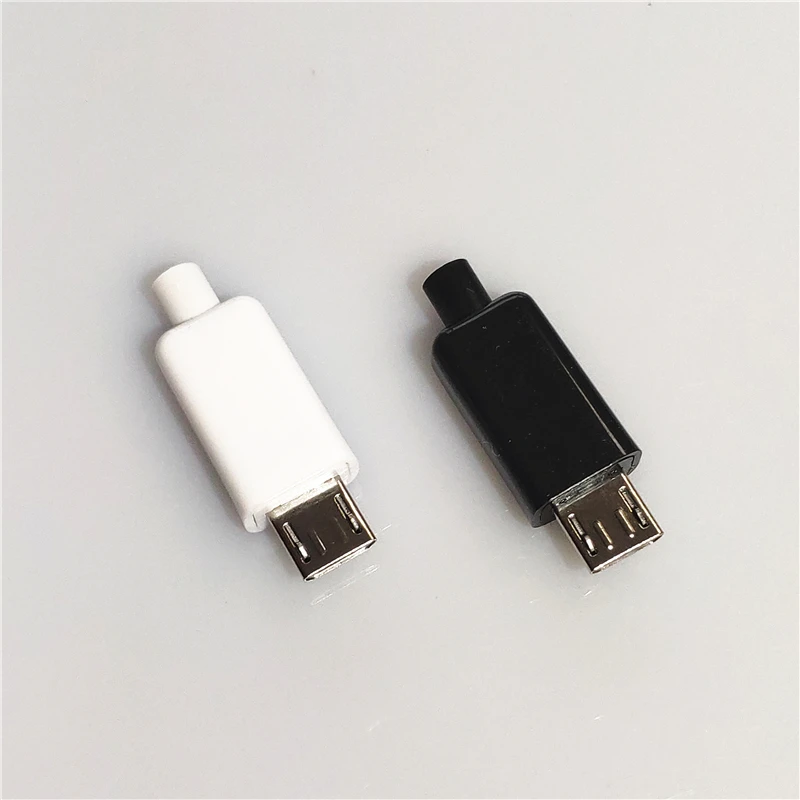 Juego de conectores Micro USB de 4 pines y 5 pines, conectores macho, color blanco y negro, interfaz de línea OTG, accesorios de cable de datos DIY,