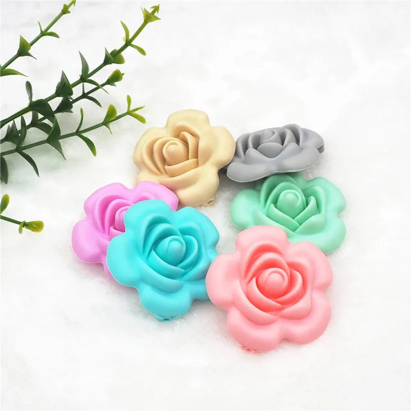 

Chenkai 10pcs BPA Free Silicone Rose Flower Pendant Teether Beads DIY Handmade Baby Rattle Pacifier Dummy Sensory Chewing toy