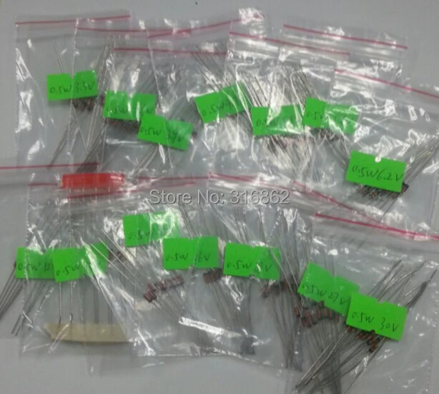 0.5W Zener  3.3V to 30V 14valuesX10pcs=140pcs 1/2W Zener  Assorted Kit Free Shipping