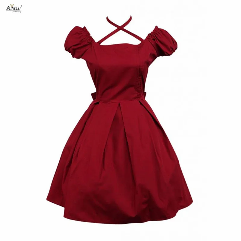 

Lolita Dress Classic Fashion Style XS-XXL Womens Cotton Red Puff Short Sleeves Bow Vintage Girls Tank Lolita Dress