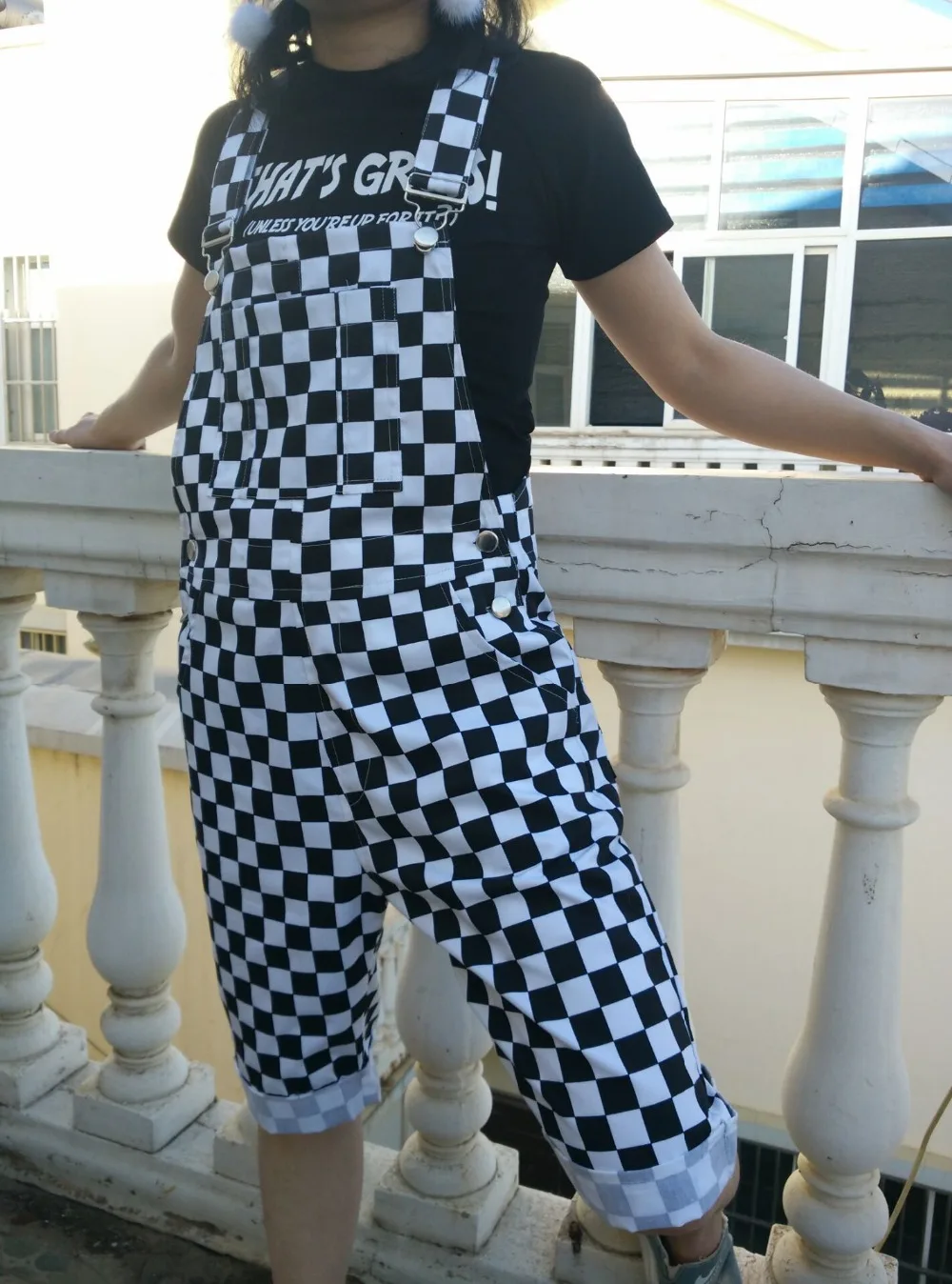 Plus rozmiar XXL kobiety mężczyźni szachownica Plaid krótki kombinezon kombinezony przycisk pasy Romper Hip hop Playsuit dorywczo luźne pończoch