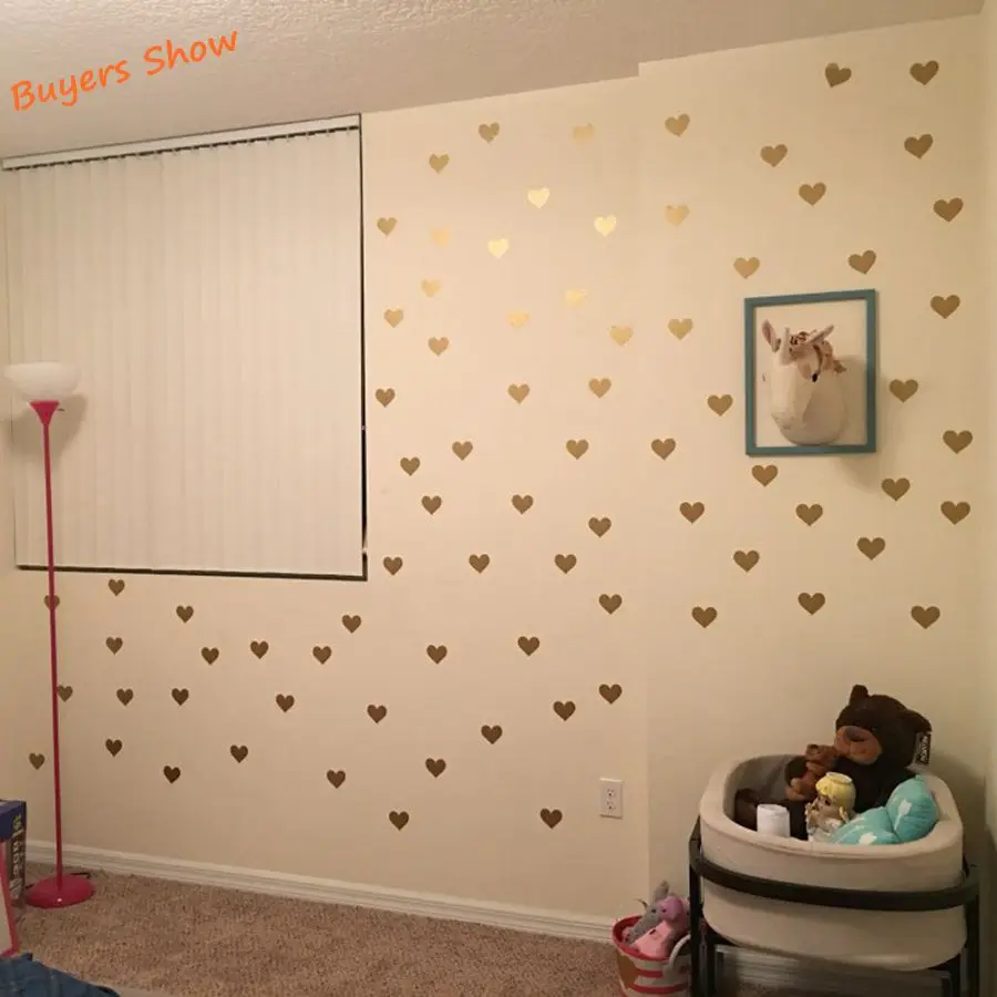 Metallic Gold Wall Stickers Heart-shaped pattern vinyl wall decals nursery art decor Little Hearts Stickers