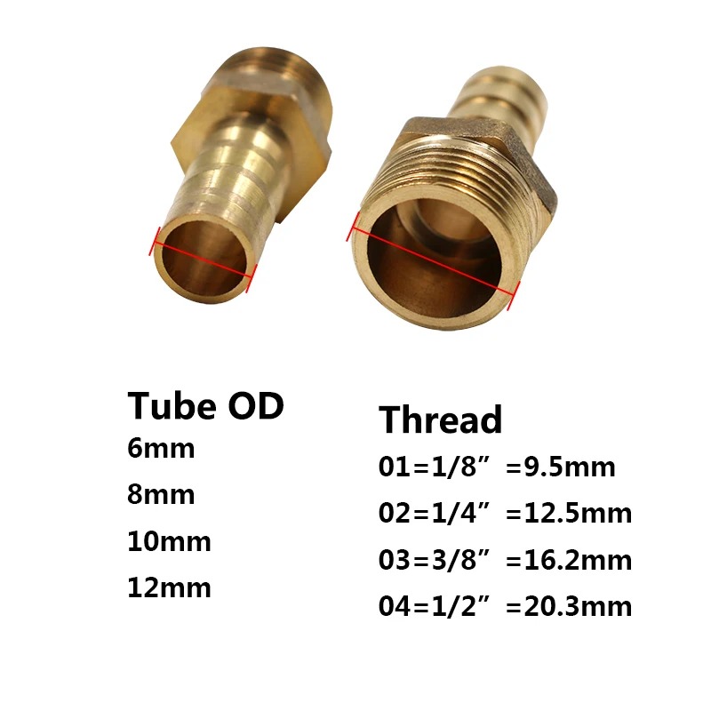 Brass Male Barb Hose Tail Fitting Fuel Air Gas Water Hose Oil 4m-12m 1/8\'\' 1/4\'\' 1/2\'\' Pneumatic Connector Connect Socket Plug