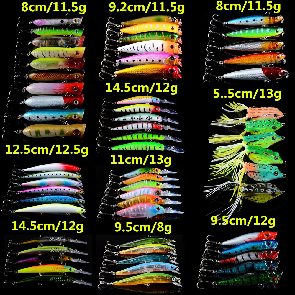 60pcs/lot Fishing Lures 10 Models Hard Baits Mixed 60 Colors Bass Wobblers Fishing Tackle Crankbait Hooks Fake Fishing Bait