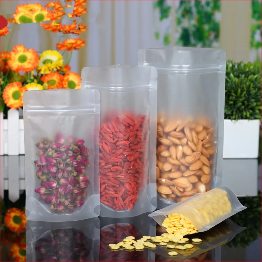 

1000Pcs/lot Wholesale Stand Up Matte Clear Plastic Zip Lock Food Storage Package Bag Self Seal Dried Flower Doypack Zipper Bag