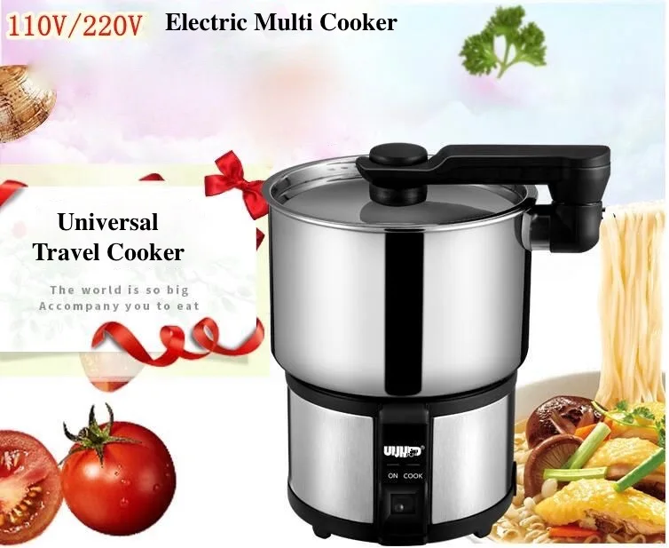 Portable Electric Hot Pot Cooker, Mini Cooking Pot, Stainless Steel for Dormitories, Rice Eggs, Noodle Dumpling, 110V, 220V