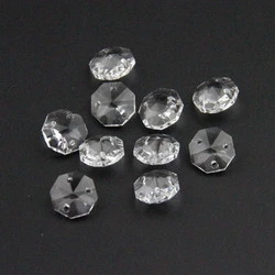 100pcs Crystal Octagon Beads With 3 Holes 14mm Glass Prism Beads Clear Color Feng Shui For Chandelier Suspension