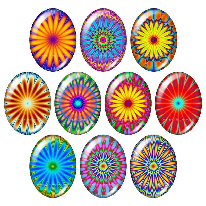 Colorful Beauty Flower patterns 10pcs 13x18mm/18x25mm/30x40mm mixed Oval photo glass cabochon demo flat back Jewelry findings