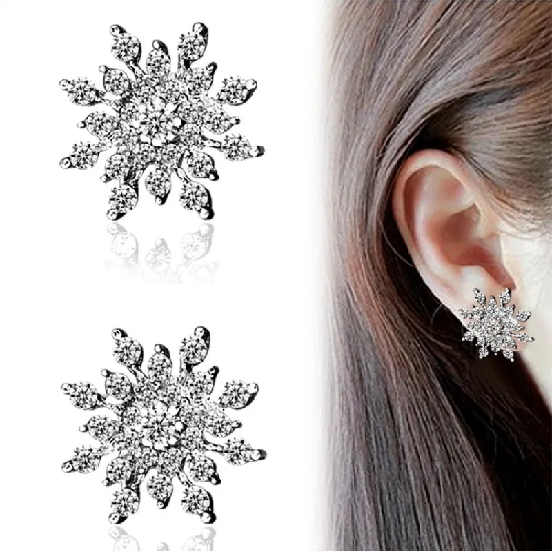 Korean Fashion Jewelry Exquisite Rhinestone Crystal Christmas Snowflake Flower Earrings Wholesale Boucles d'oreilles Oorbellen