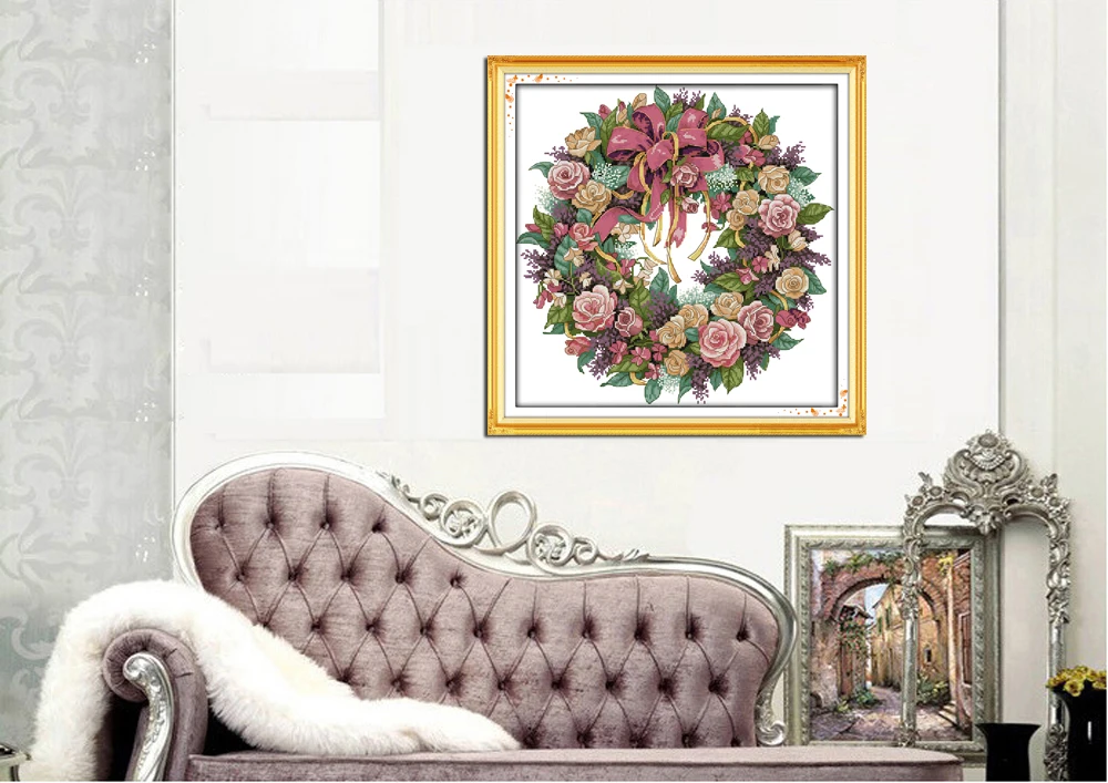 Joy Sunday A wreath of roses Chinese Cross Stitch for Embroidery Needlework Sets Cross Stitch Pattern home decoration