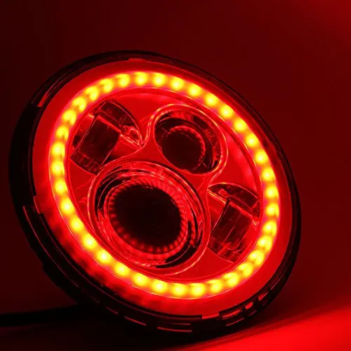 40W red angel eye 7'' motorcycle LED Headlight  H4 Hi-lo Beam Front Driving Headlamp For Jeep Wrangler JK TJ LJ