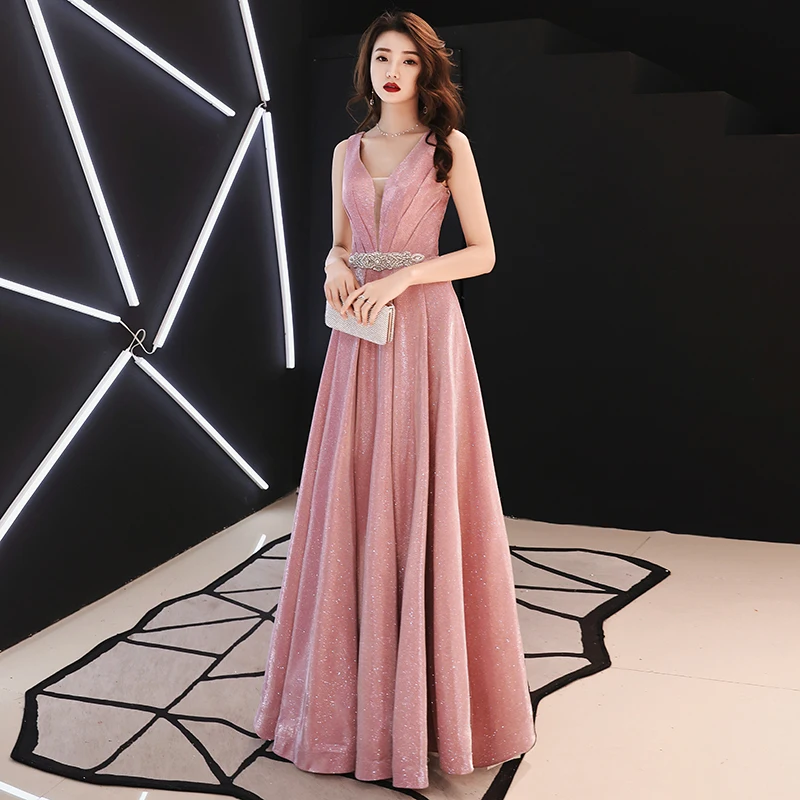 Weiyin-Robe de soirée trapèze longue, tenue de Rh, vintage, rose, longueur au sol, WY1323, 2023