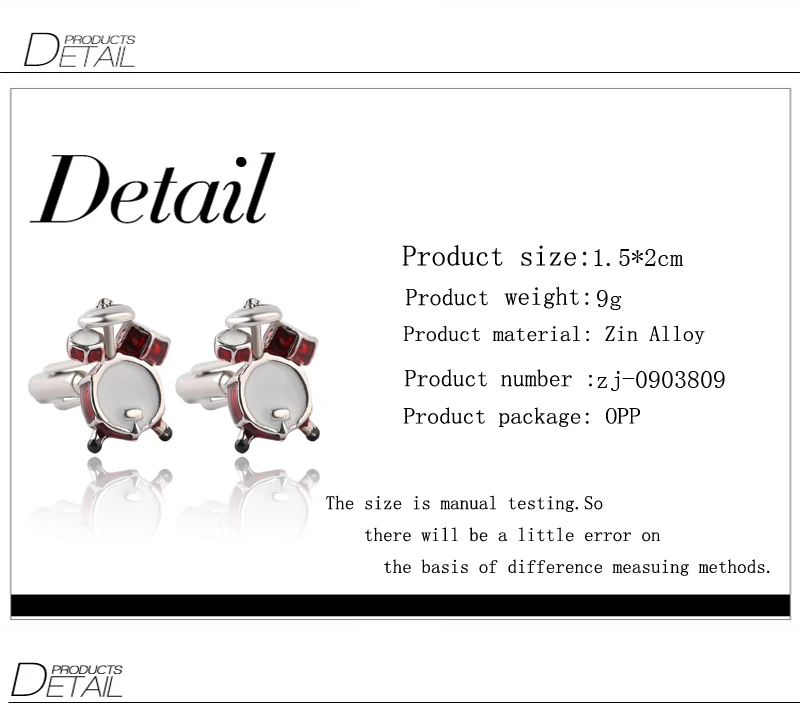 2 Pcs Drum Guitar Cufflinks Set Music Lover Design Red Enamel Cuff Links For Mens Shirt Jewelry Accessories