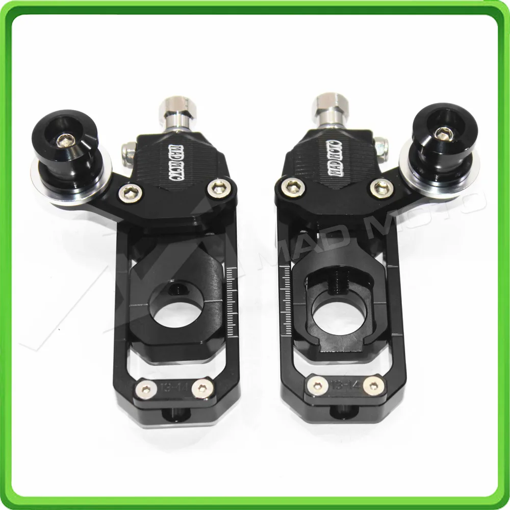 Motorcycle Chain Tensioner Adjuster with paddock bobbins kit for Kawasaki Ninja ZX10R ZX-10R ZX 10R 2008 2009 2010 Black