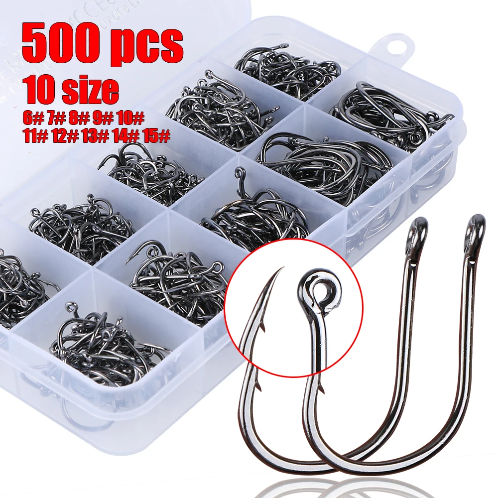 Goture 500pcs/lot Fishing Hooks #6 #7 #8 #9 #10 #11 #12 #13 #14 #15 Fresh Water Fishing Fishhooks Carp Fishing Tackle