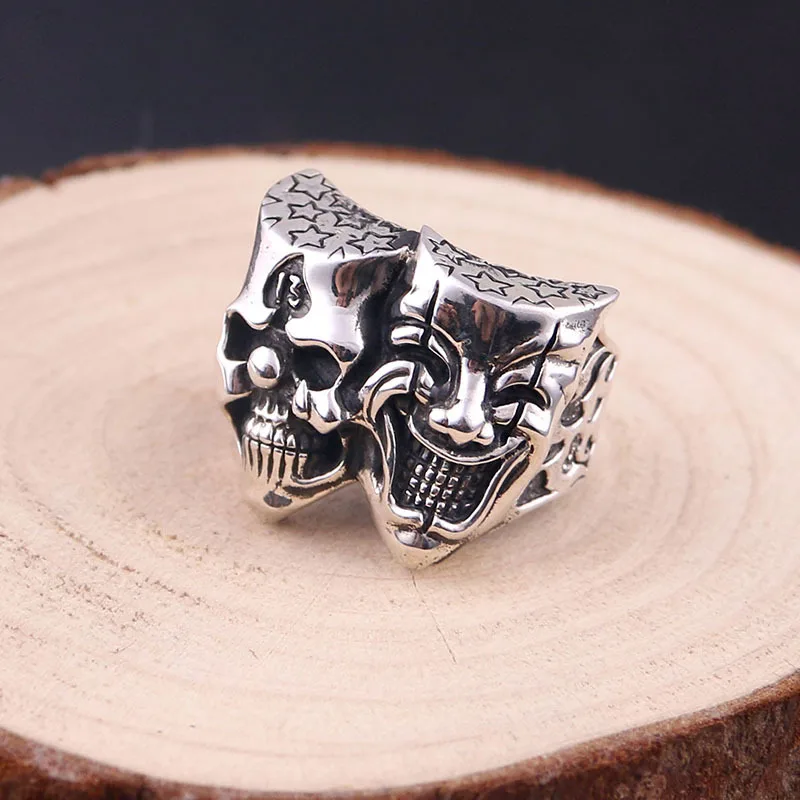 

925 sterling silver double-sided ring men's punk style fine jewelry