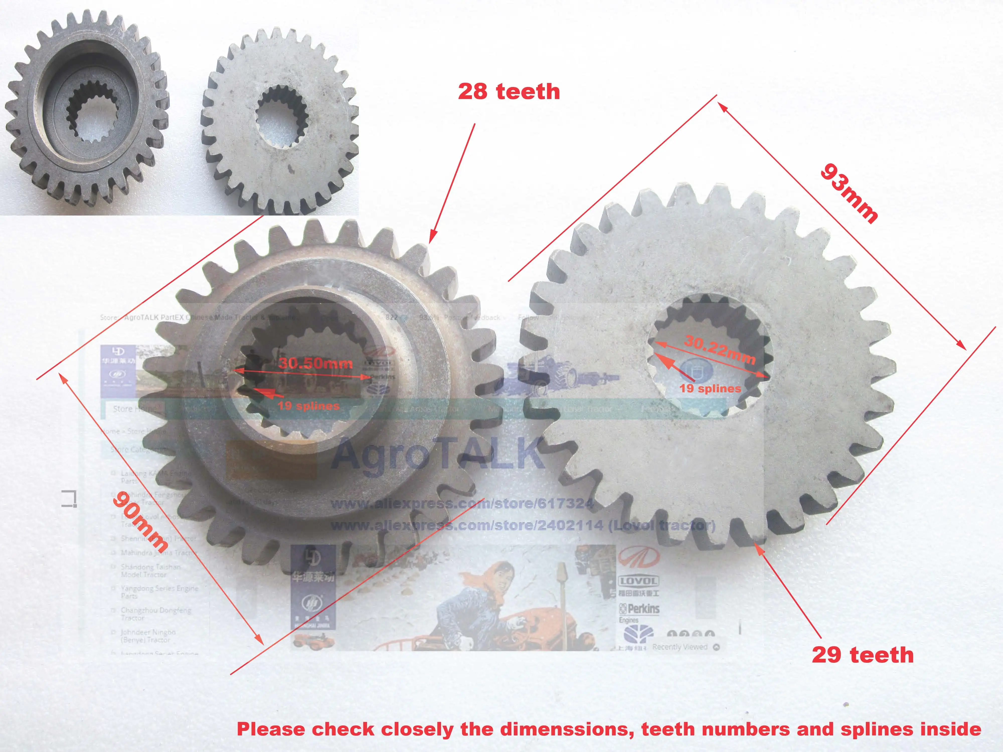 Set of gear and gear Cog for Lenar 254 274 with NJ385, part number: 250.41B.103  +  250.41B.104