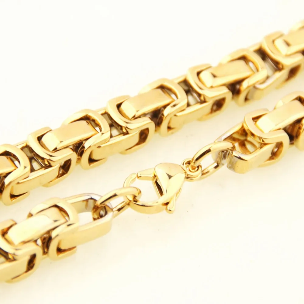 5/6/8mm Any Length Gold Tone Byzantine Stainless Steel Necklace Boys Mens Chain Necklace Fashion jewelry