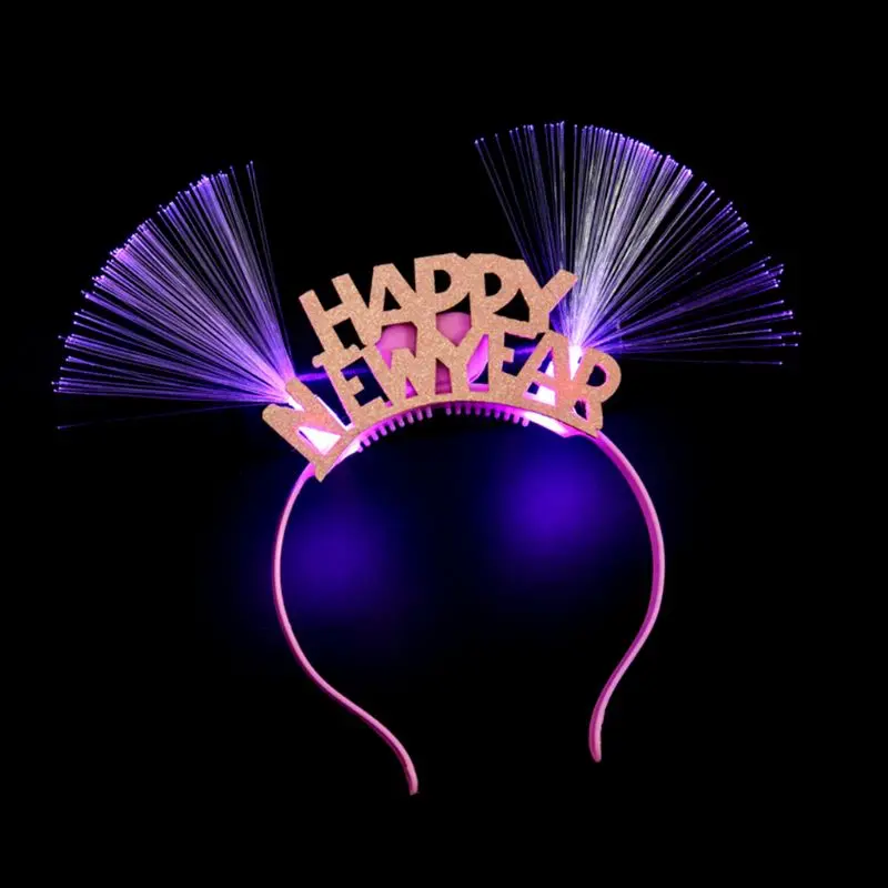 LED Fiber Optic Ear Hair Hoop Happy New Year Applique Flashing Light Headband Christmas Party Supplies Random Color