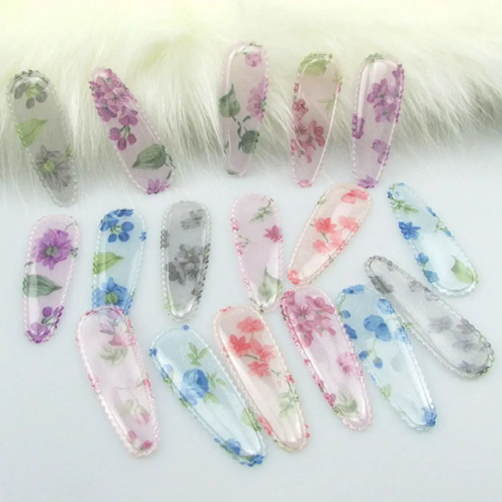 100pcs/lot Transparent PVC BB clip floral printed patch applique For Clothes DIY Children's Hair Clip Headwear Accessories