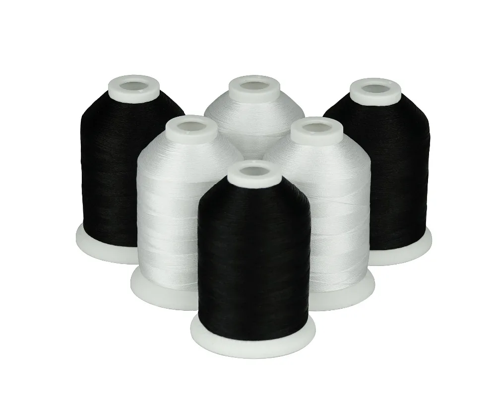 Simthread Polyester Embroidery Machine Thread 120D/2 40WT White or Black - 1000M/spool, 6 Spools/kit