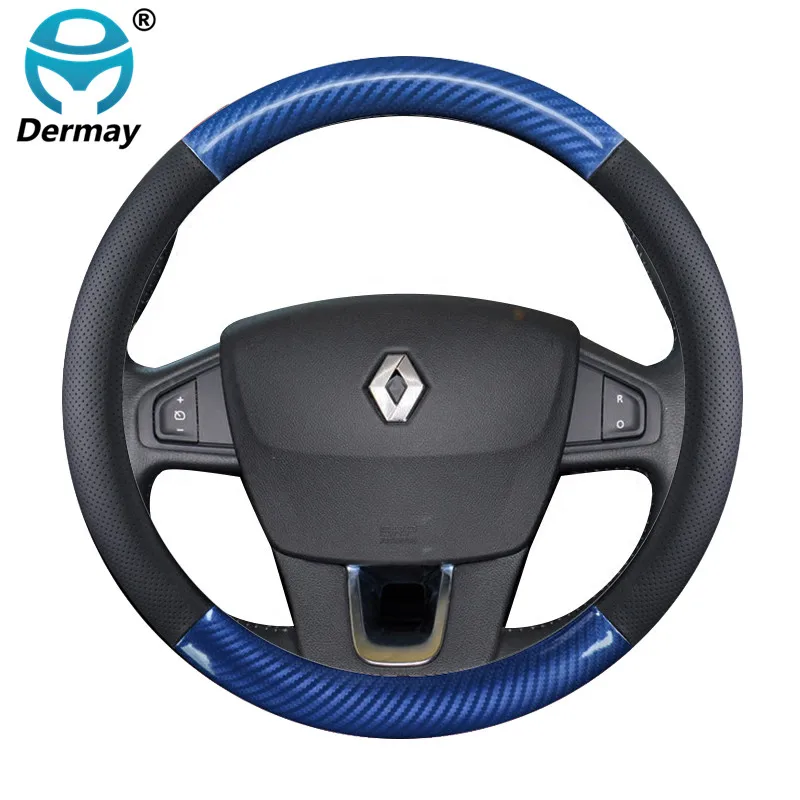 Leather Steering Wheel Cover for Renault Clio Megane Alaskan Talisman Kadjar Kaptur Koleos Scenic Symbol Sandero Duster Fluence