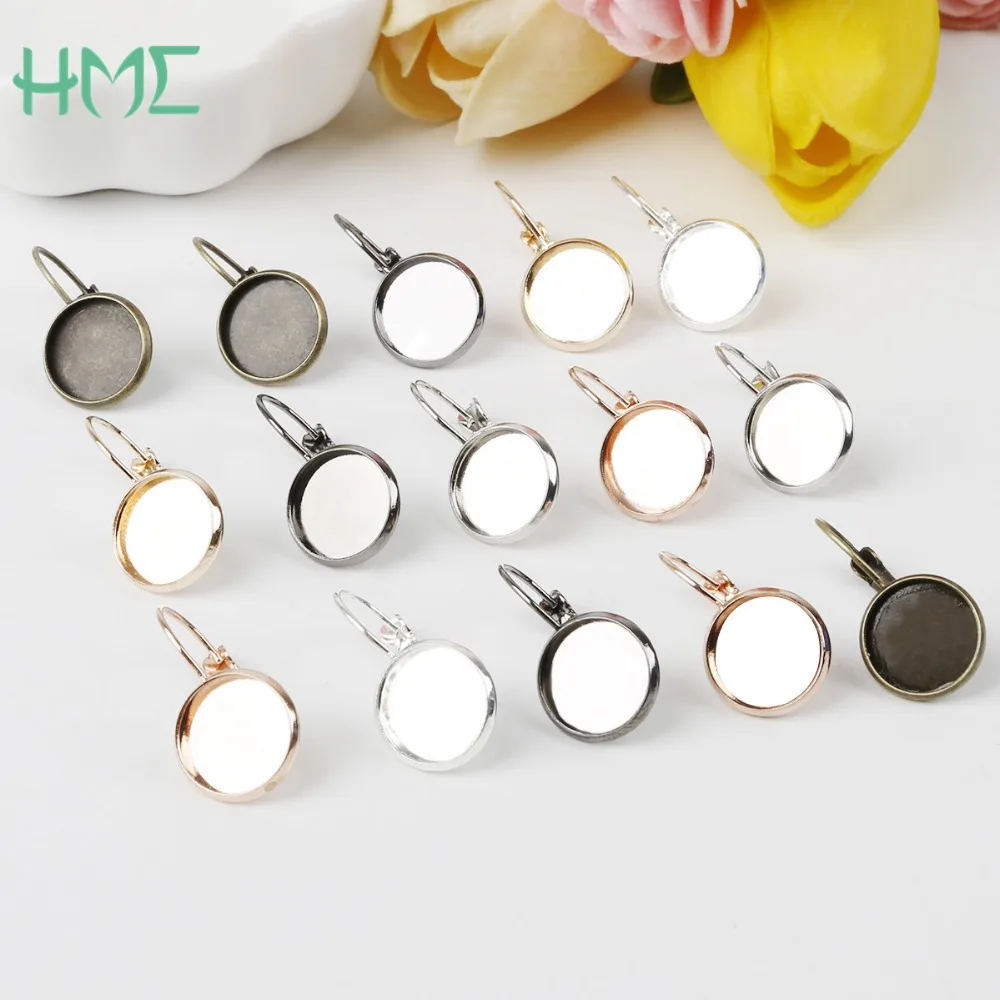 12mm 10pcs Classic Color Series French Lever Back Earrings Blank/Base Fit 12MM Glass Cabochons Buttons Earring Bezels