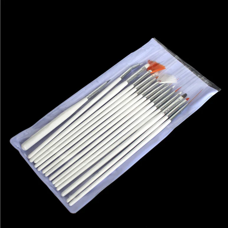 Set di pennelli per unghie bianchi da 15 pezzi Set di strumenti per penna di design per vernice per unghie Set per manicure per strumenti per nail art