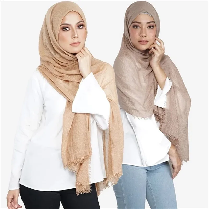 Trendy Muslim Instant Scarf shawl and wrap Cotton Crinkled Hijab Solid Lightweight Islam foulard Turban For Women Headscarf