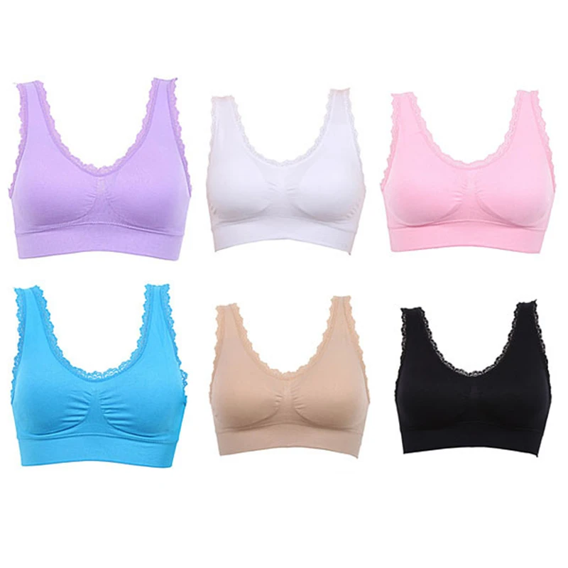 Women Lady Chic Casual Solid Lace Fitness Bra Padded Bra Crop Tank Tops Stretch Vest