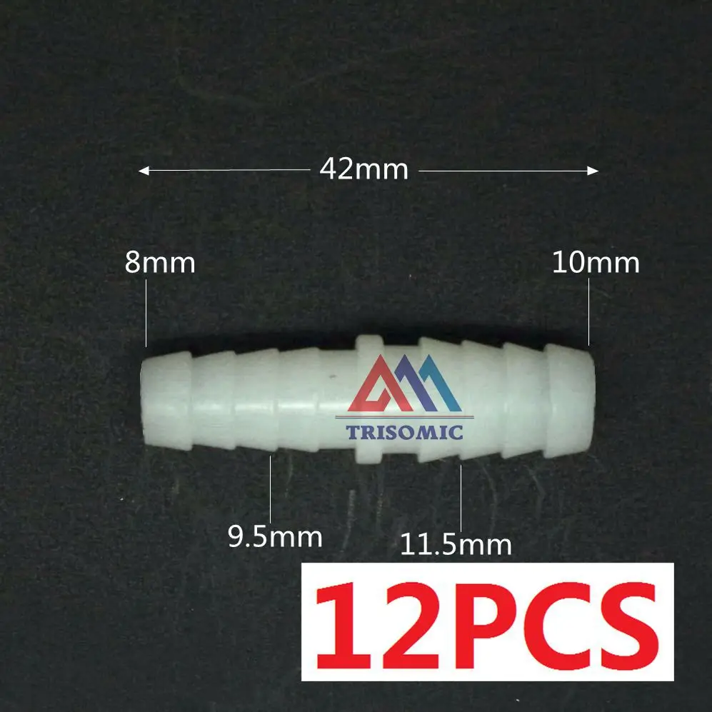 

12 pieces 8mm*10mm Straight Reducing Connector Plastic Fitting Barbed Reducing Connector PE