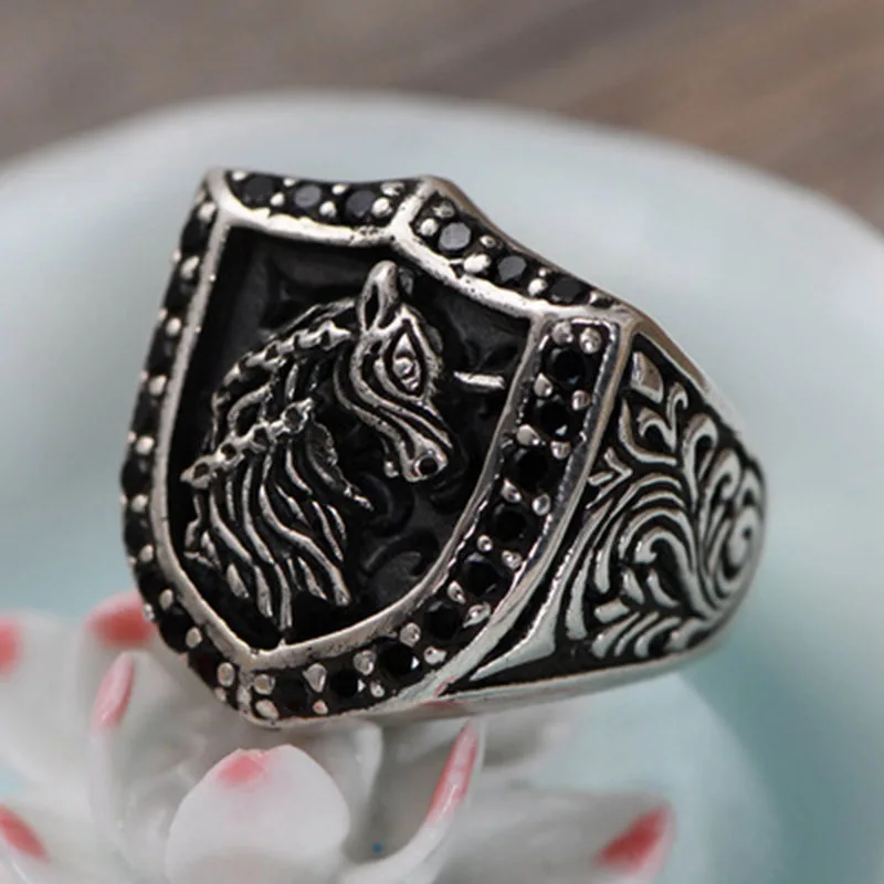 MAYONES Real 925 Sterling Silver Mysterious Unicorn Ring Jewelry Inlaid Obsidian for Men Size 8 9 10 10.5 Free Shipping