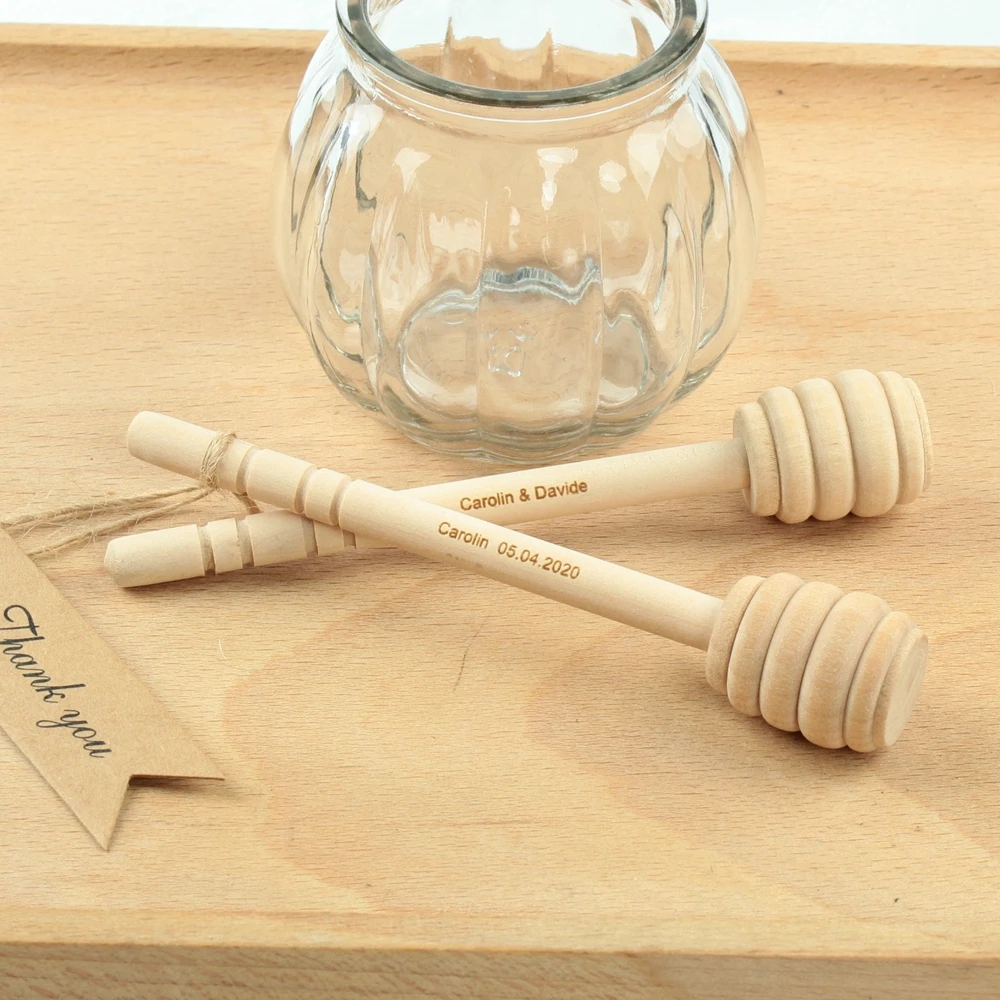 10pcs Personlized Honey Stir Bar Mixing Handle Jar Spoon Wood Dipper Honey Stick Wedding Party Favor Gifts Baby Shower gift