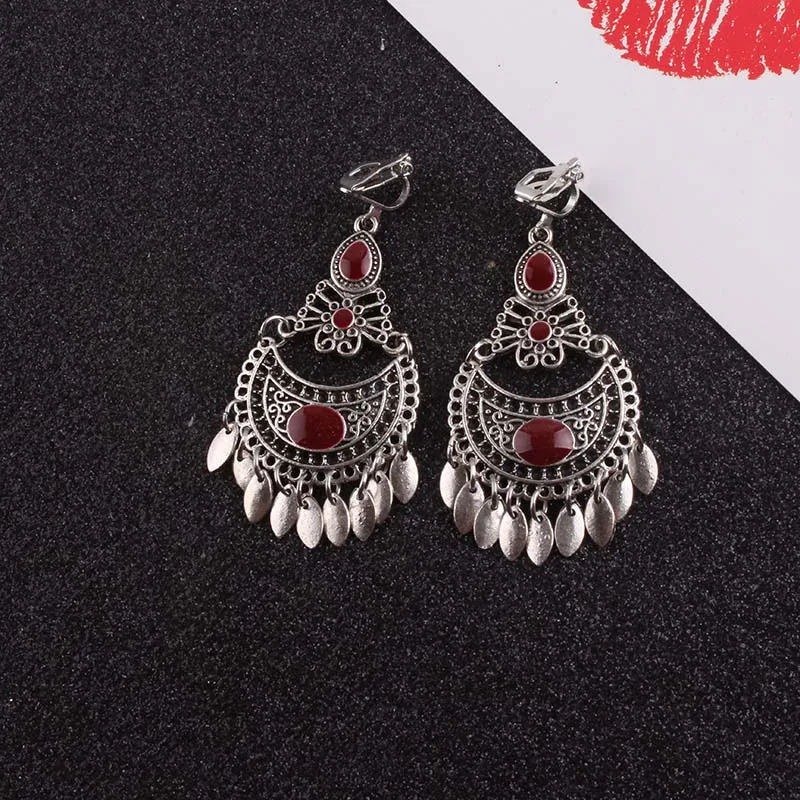 JIOFREE 5 color tassel Vintage Clip on Earrings Without Piercing For Women Ethnic Jewelry wholesale