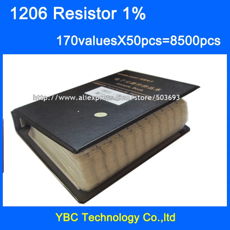 Free shipping 1206 SMD Resistor Sample Book 1% Tolerance 170valuesx50pcs=8500pcs Resistor Kit 0R~10M