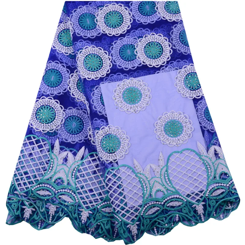 

2019 Nigeria Embroidery Cord Lace High Quality Royal Blue African Milk Silk Lace Fabric With Rhinestones For Wedding S1499