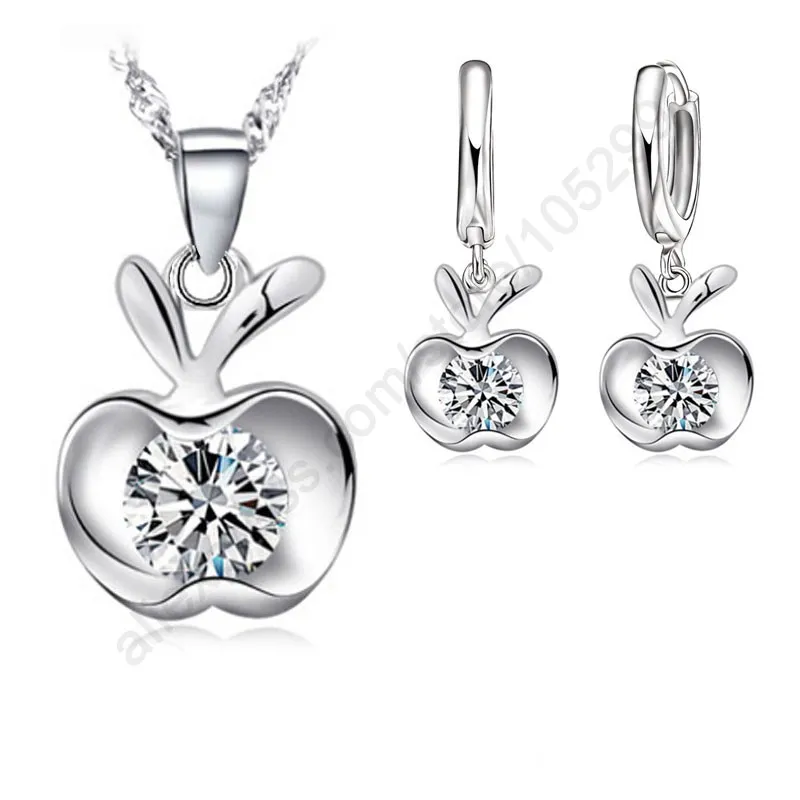 New Arrival Hot Jewelry Sets 925 Sterling Silver Real Platinum Plated Lever Back Earrings Pendant Necklaces