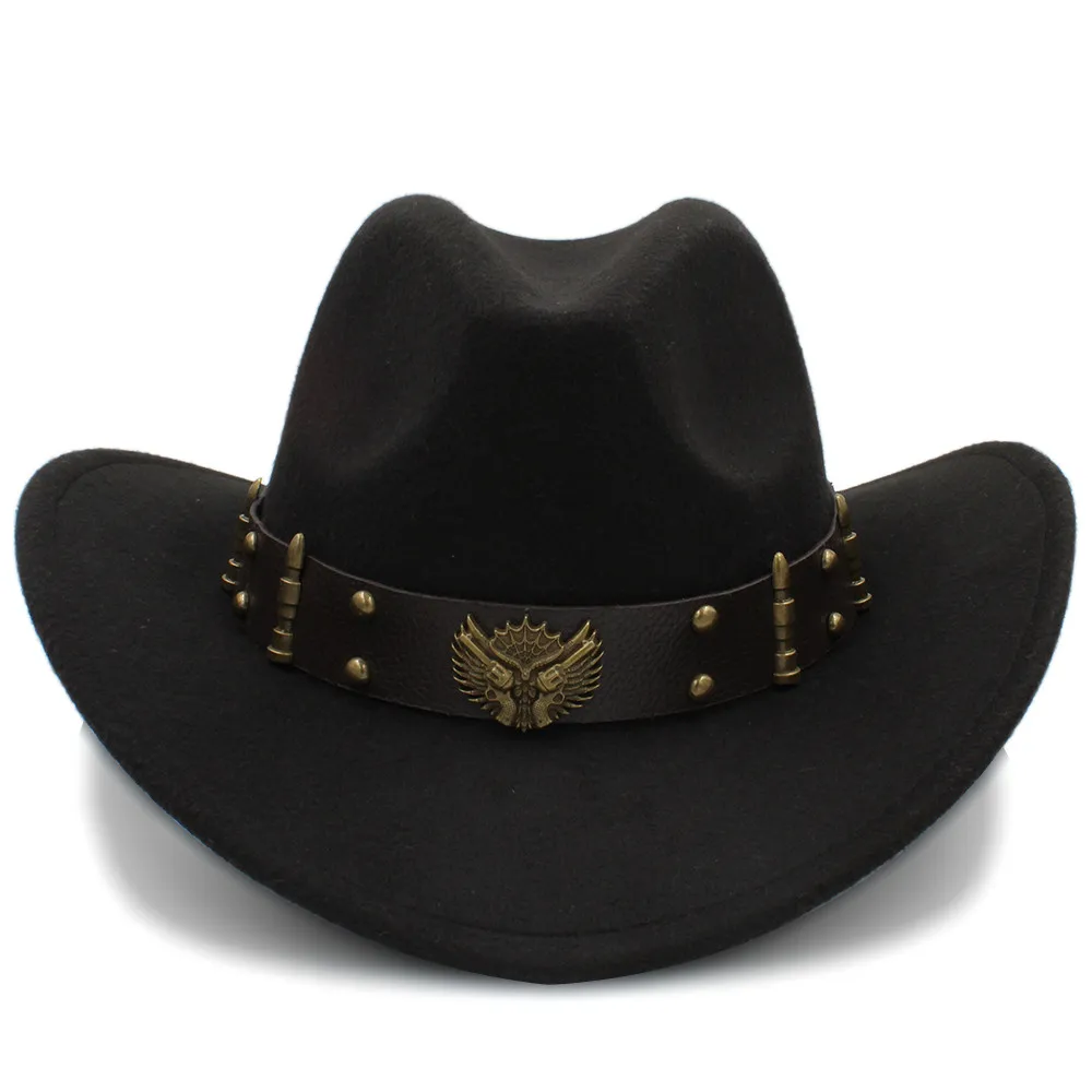 Wome Men Black Wool Chapeu Western Cowboy Hat Gentleman Jazz Sombrero Hombre Cap Elegant Lady Cowgirl Hats 2 Big Size