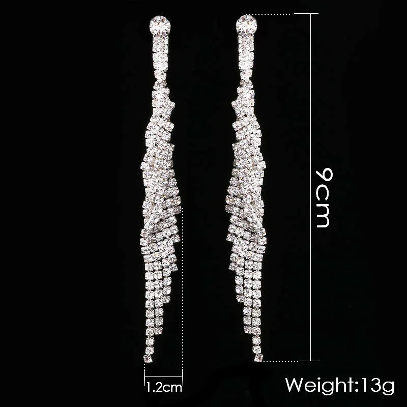 TREAZY Crystal Bridal Tassel Long Earrings Sparkly Silver Color Rhinestone Dangle Earrings For Women Wedding Prom Jewelry