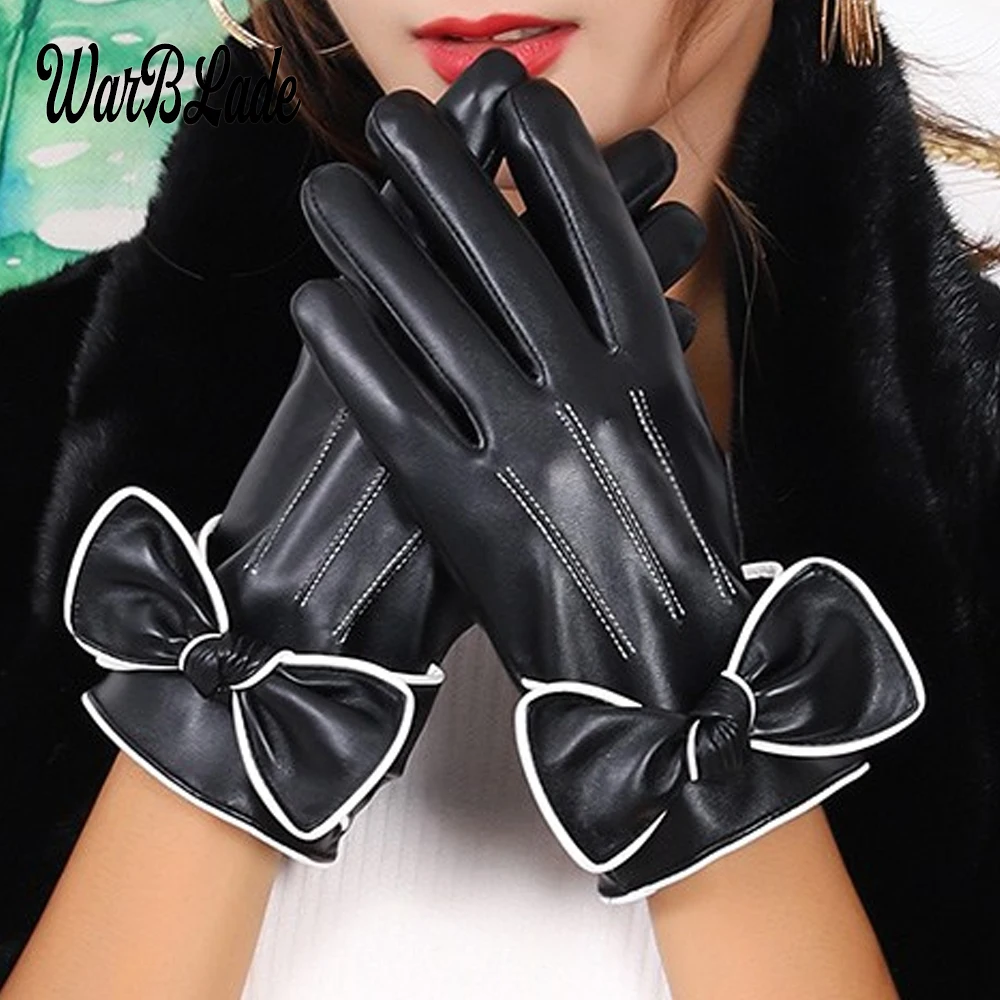 1Pair Womens Winter Warm Gloves Luvas de inverno Luva motociclista Leather gloves female gloves Guantes Eldiven gants femme 2022