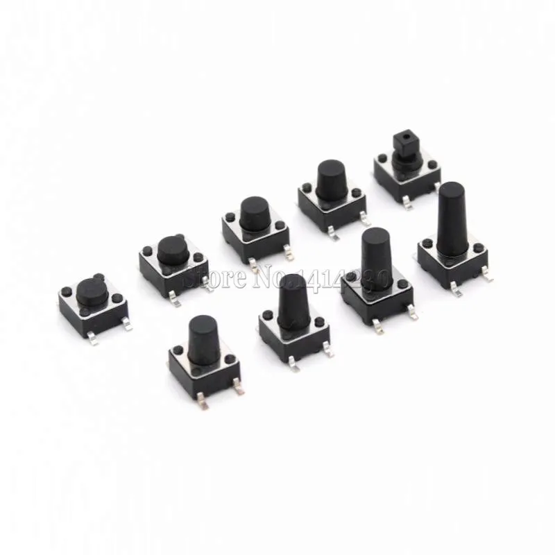 90Pcs 6*6 SMD-4 Tact Switch Tactile Push Button 6X6X4.3mm 6X6X5 6X6X6 6X6X7 6X6X7.3 6X6X8 6X6X9 6X6X10 6X6X12MM Switch Kit