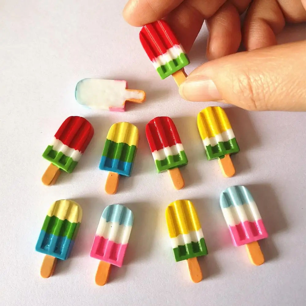 6pcs/lot Cute Dollhouse Miniature Rainbow Ice Cream Bar Food Doll House Mini Simulation Play Food