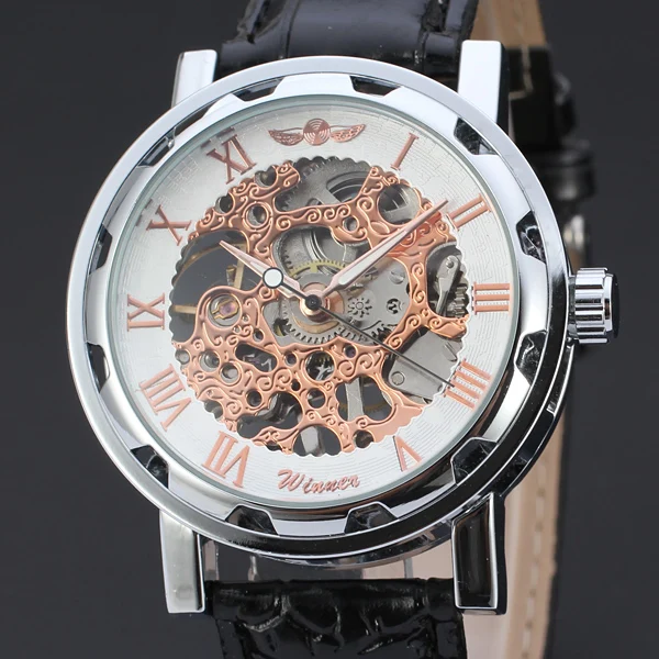 T-WINNER Round Gear Bezel DesignClassic Mechanical Automatic Colored Skeleton Rome Dial Watch Casual Waterproof Mechanical watch