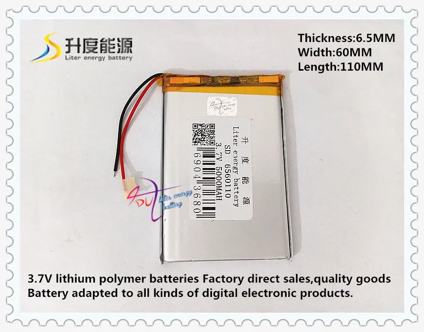 

Литий-ионный аккумулятор 3,7 В, 5000 мА · ч, 6560110 (полимерный литий-ионный аккумулятор/ячейка класса А), литий-ионный аккумулятор для планшета, ПК, GPS, динамика электронных книг