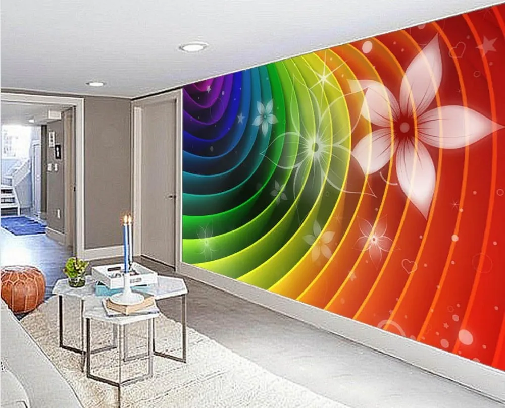 

Abstract rainbow colorful flowers line the back wall TV sofa backdrop 3d wall murals wallpaper 3d mural wallpaper