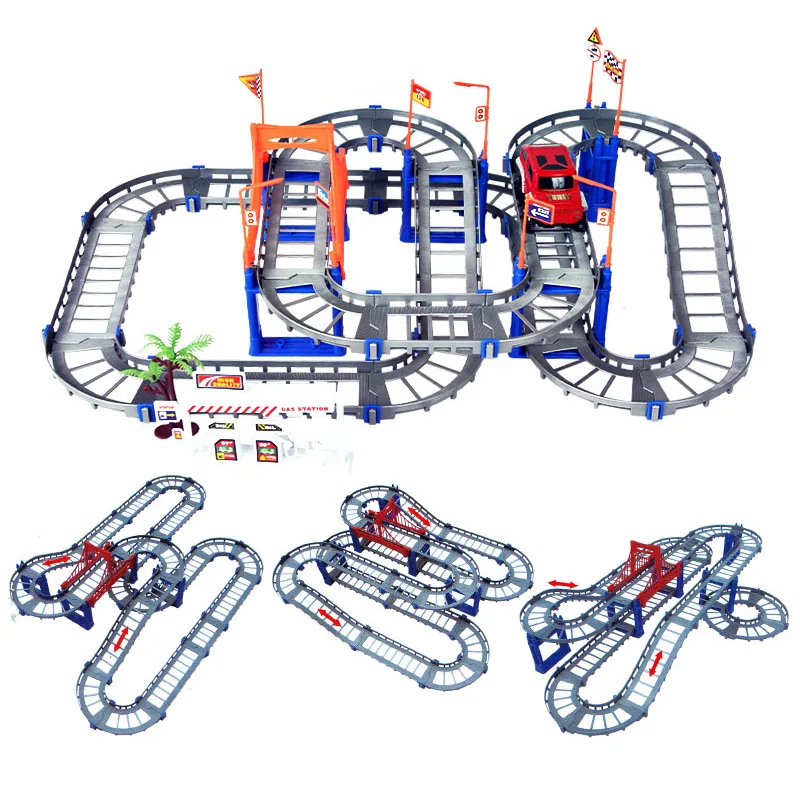 Treno ferroviario giocattolo auto pista fai da te magico flessibile pista giocattoli per bambini ragazzi che corrono Bend Rail Track regali per i bambini Oyuncak