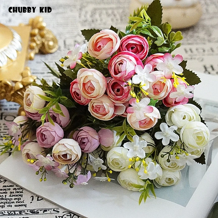 wholesale Hi-Q vintage oil painting Fake small tea rose bud Artificial Silk Flower Home Christmas Wedding Decoration 10 Bouquets