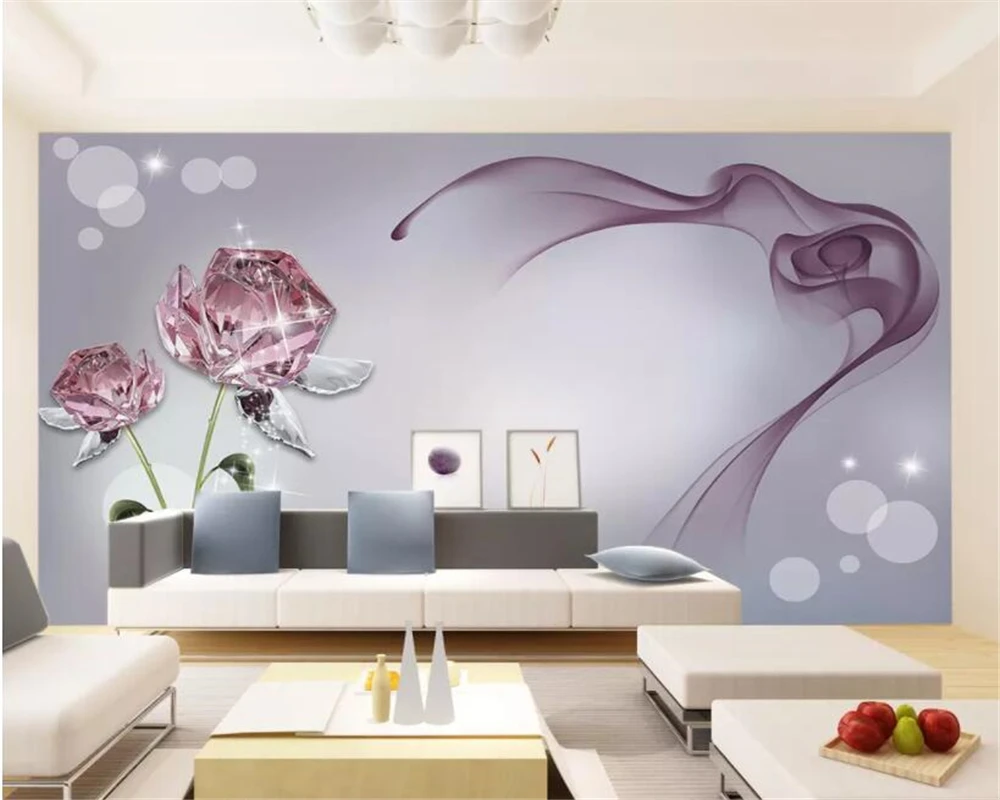 Customized 3d wallpaper mural Crystal rose smoke TV Living room background wall wallpapers for living room wallpaper